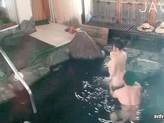 Fucking a Japanese babe in a hot bath - Nippon threesome